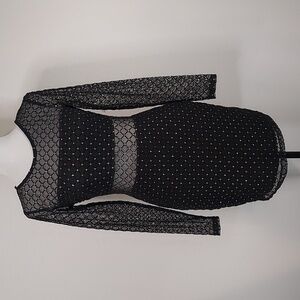 A.U.W Secret Charm Sheer Black Gold Glitter Dots Bodycon Mini Dress Size Small